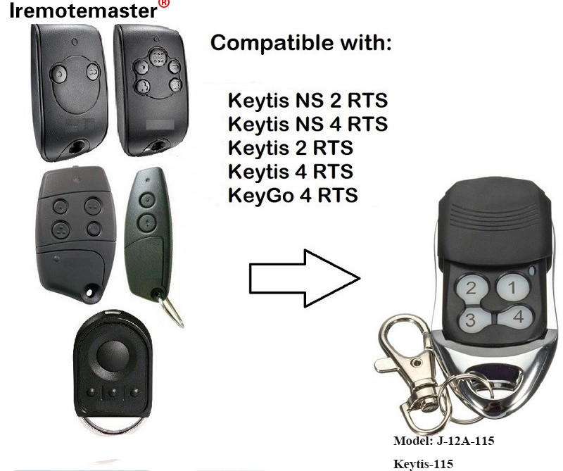 Paredzēts Keytis NS 2 RTS Keytis NS 4 RTS garāžas durvju tālvadības pultij 433.42MHz